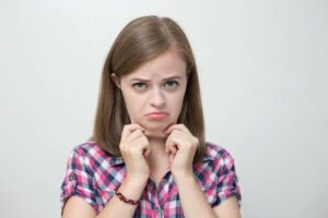 Young chubby caucasian woman girl with double chin