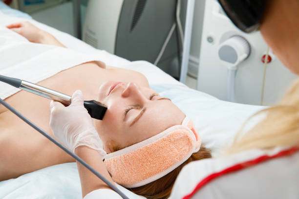 Fractional mesotherapy of the facial skin. RF skin lifting Procedure in a cosmetology clinic