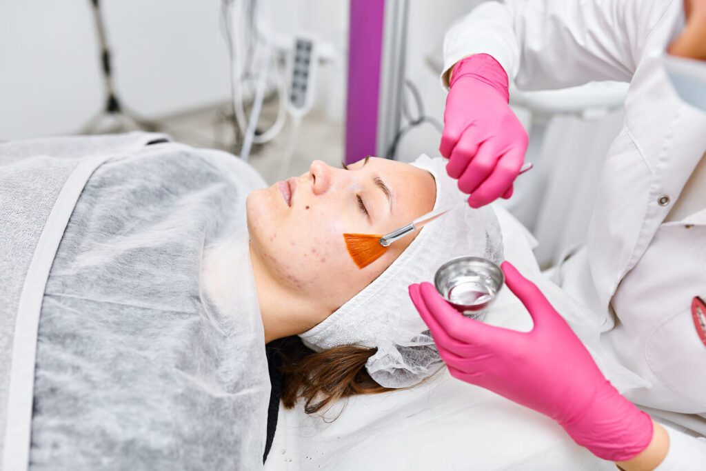 patient getting a full body chemical peel on her face